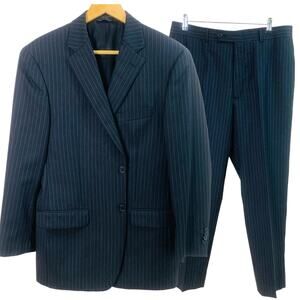 Tomy Hilfiger Size 40R/35.5R 2-Piece Wool Pant Suit w/ Blazer Jacket Pinstripe